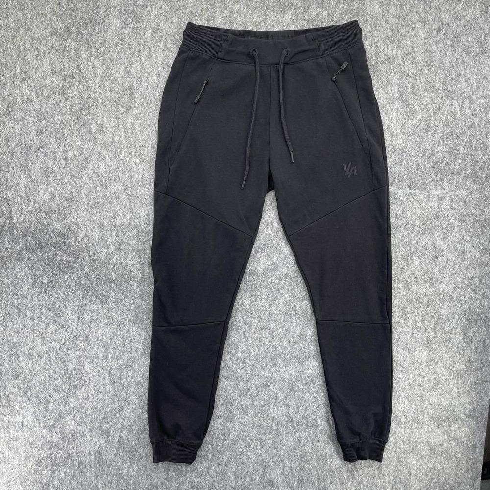 YoungLA Sweatpants Mens Medium Black Slim Fit Joggers Zipper Pockets Drawstring